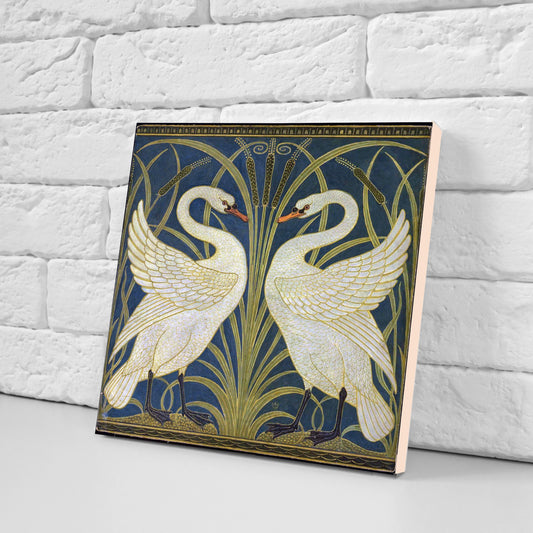 Art Nouveau Swan Ceramic Tiles - Walter Crane Bird Wall Decor (set Of 2)