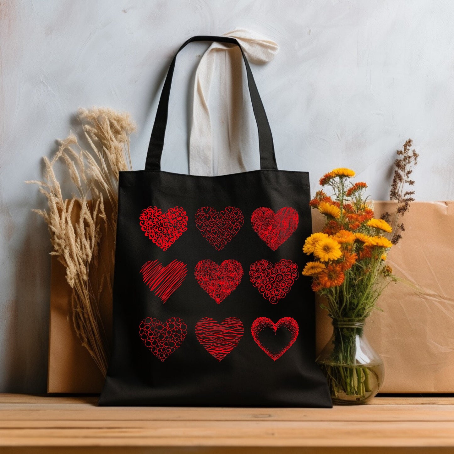 Red Hearts Tote Bag, Woman Aesthetic Tote Bag, Woman Bag, Shoulder Bag, Hearts Tote Bag, Aesthetic Bag, Casual Canvas Tote, Cute Tote Bag