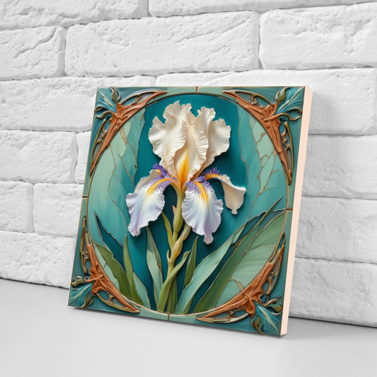 Art Nouveau Iris Ceramic Tiles: Kitchen & Bath Wall Decor - Set Of 2