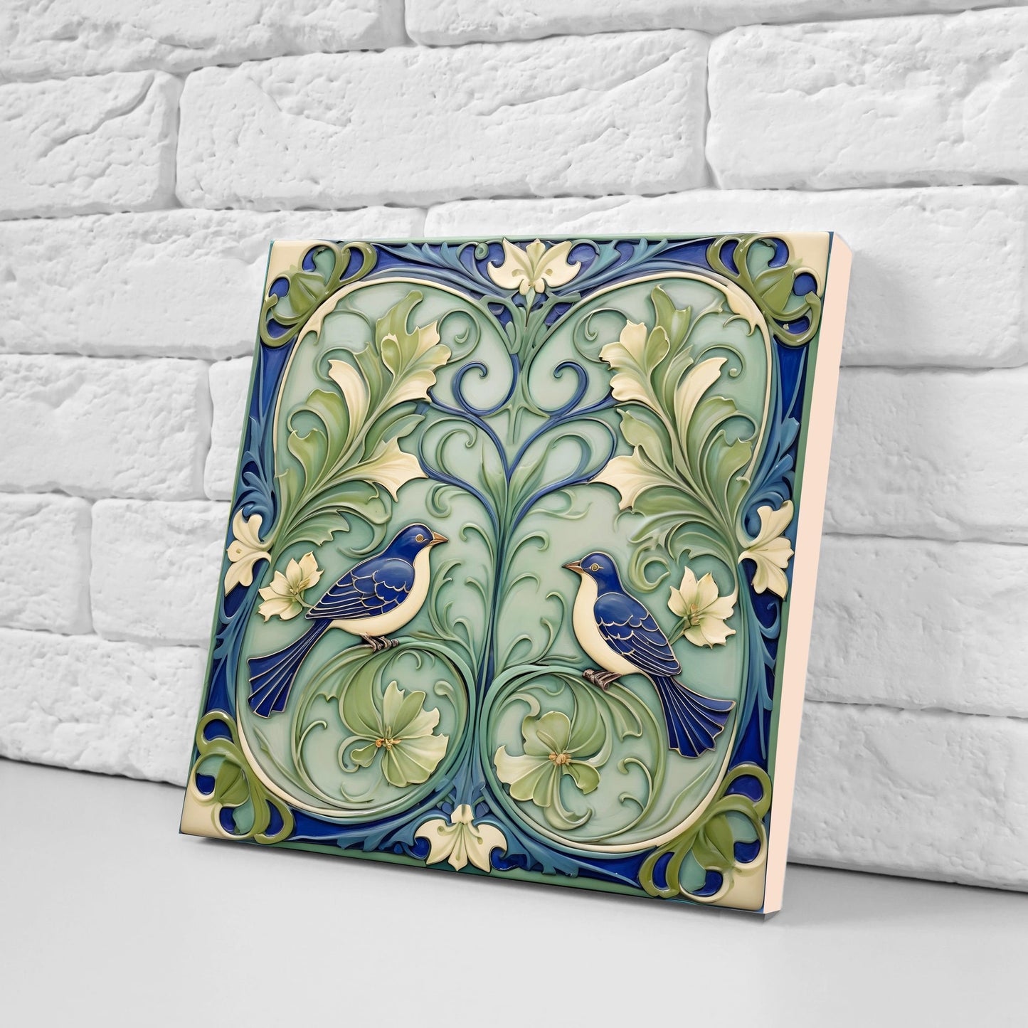 Art Nouveau Bird Ceramic Tiles - Set Of 2 Wall Decor Tiles