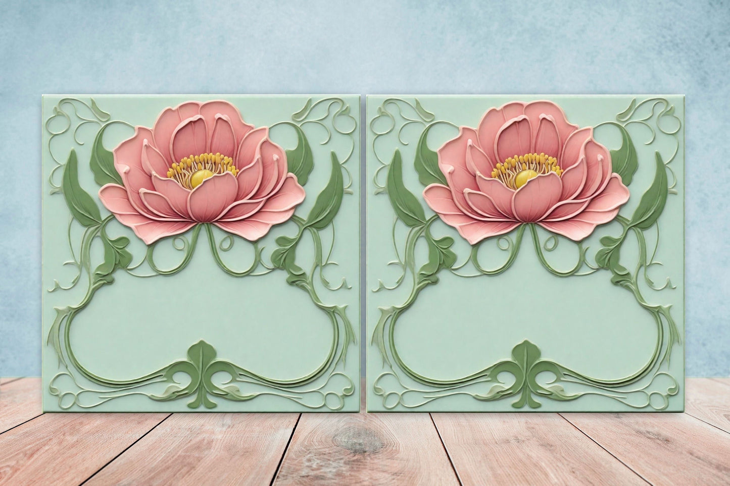 Art Nouveau Flower Ceramic Tile - Rose Wall Decor Kitchen Backsplash Floral Bathroom Deco