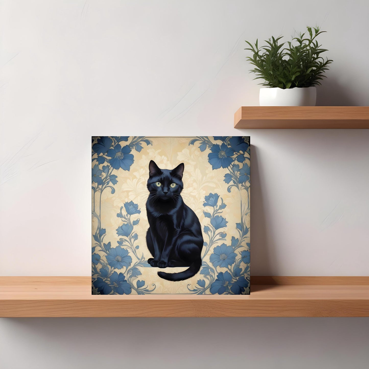 Art Nouveau Cat Ceramic Tiles: Kitchen & Bath Decor - Set Of 2