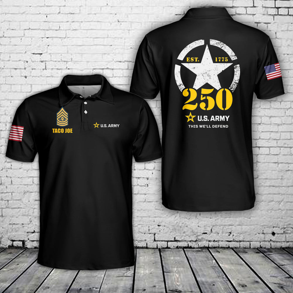 Custom Name & Rank Us Army 250th Anniversary Polo Shirt