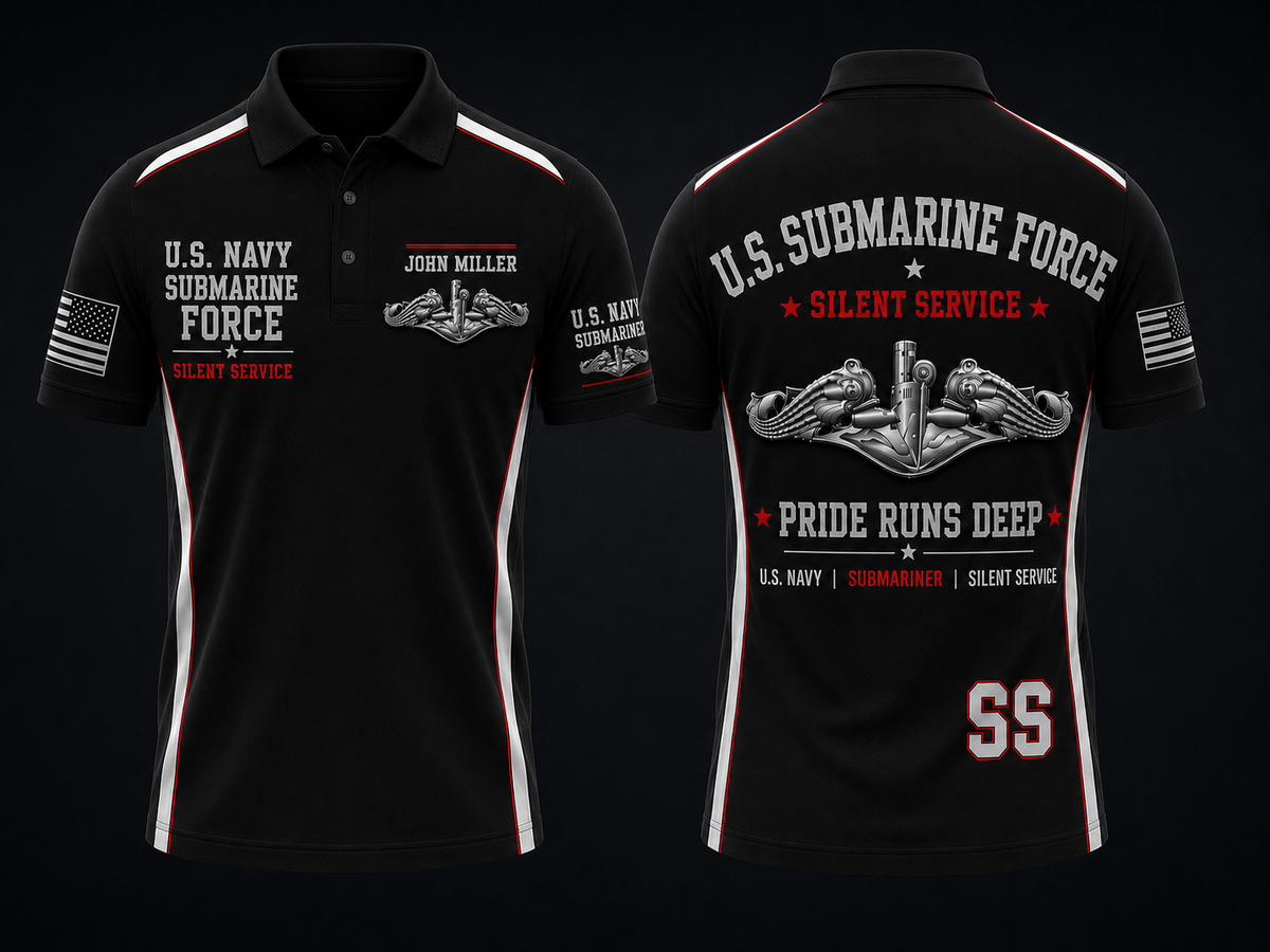 U.s. Navy Submarine Force Silent Service Custom Name Polo Shirt
