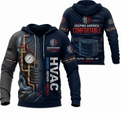 Custom Name Hvac Technician Keeping America Comfortable 3d Hoodie