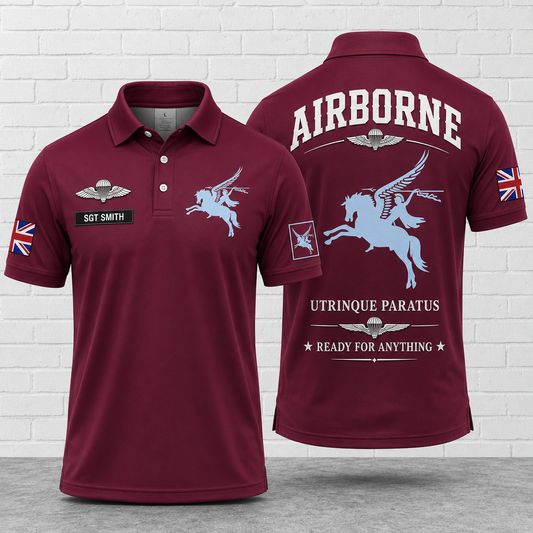 British Airborne Heritage Pegasus Polo Shirt Custom Name Utrinque Paratus