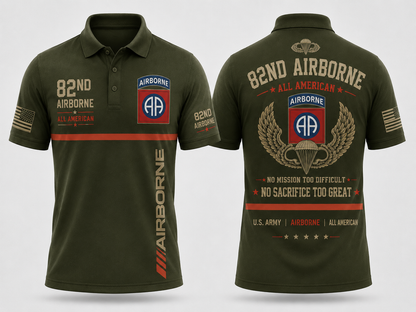 Us Army 82nd Airborne All American No Mission Too Difficult Polo Shirt