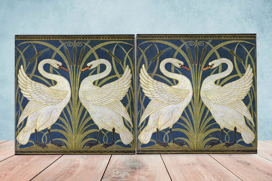 Art Nouveau Swan Ceramic Tiles - Walter Crane Bird Wall Decor (set Of 2)