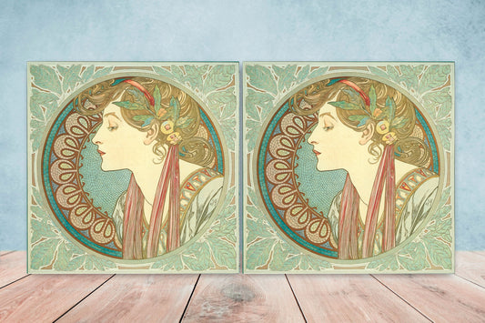 Art Nouveau Ceramic Tiles: Floral Wall Decor, Set Of 2