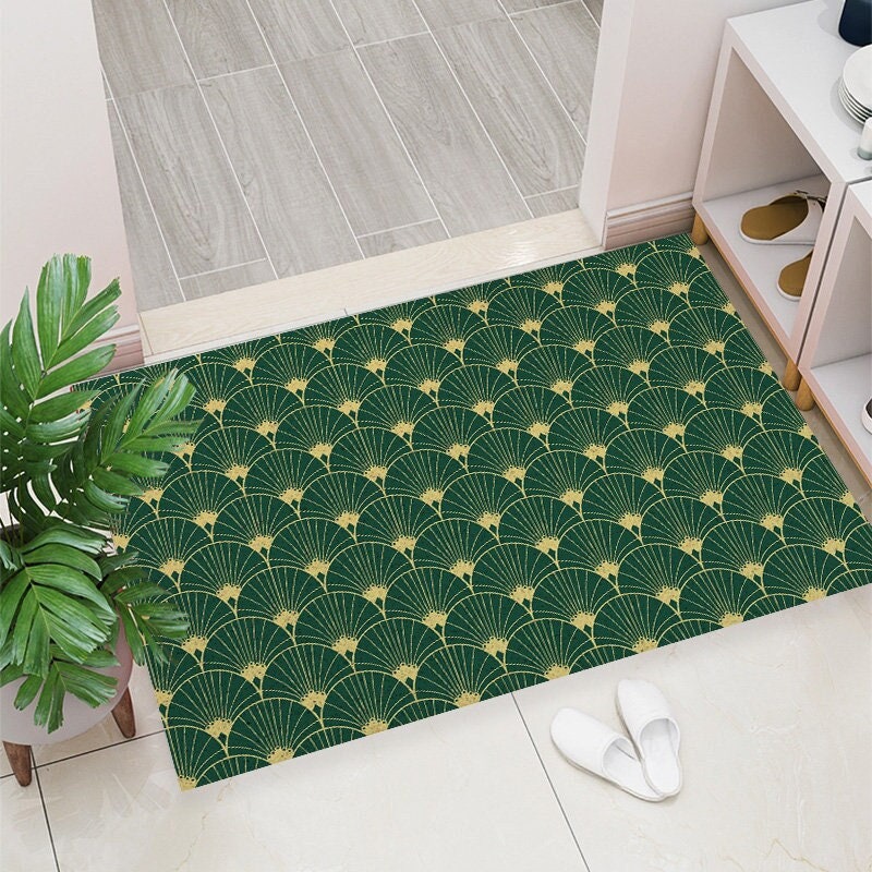 Green Palm Leaf Coil Doormat — Washable Indoor Outdoor Entryway Mat