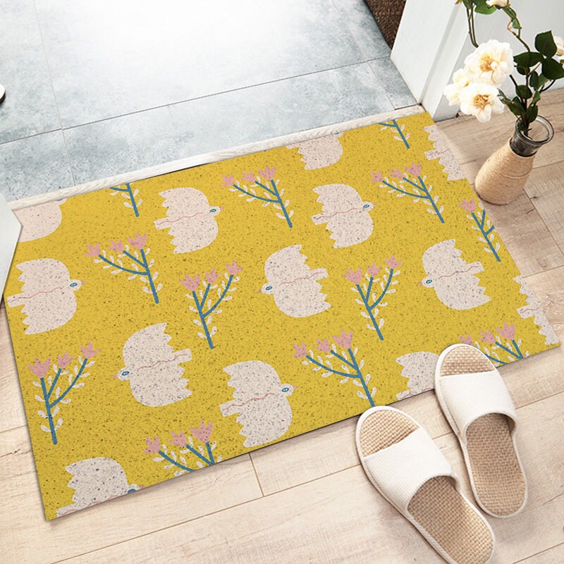 Yellow Floral Art Print Coil Doormat — Washable Indoor Outdoor Entryway Mat