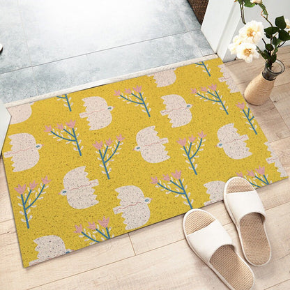 Yellow Floral Art Print Coil Doormat — Washable Indoor Outdoor Entryway Mat