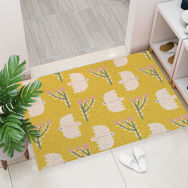 Yellow Floral Art Print Coil Doormat — Washable Indoor Outdoor Entryway Mat