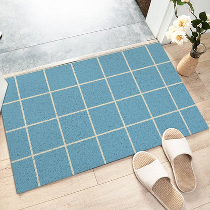 Cute Blue Squared Art Print Coil Doormat — Washable Indoor Outdoor Entryway Mat