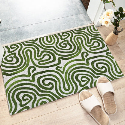 Abstract Green Curved Line Art Coil Doormat — Washable Indoor Outdoor Entryway Mat