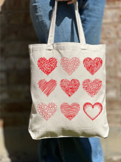 Red Hearts Tote Bag, Woman Aesthetic Tote Bag, Woman Bag, Shoulder Bag, Hearts Tote Bag, Aesthetic Bag, Casual Canvas Tote, Cute Tote Bag