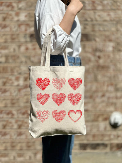 Red Hearts Tote Bag, Woman Aesthetic Tote Bag, Woman Bag, Shoulder Bag, Hearts Tote Bag, Aesthetic Bag, Casual Canvas Tote, Cute Tote Bag