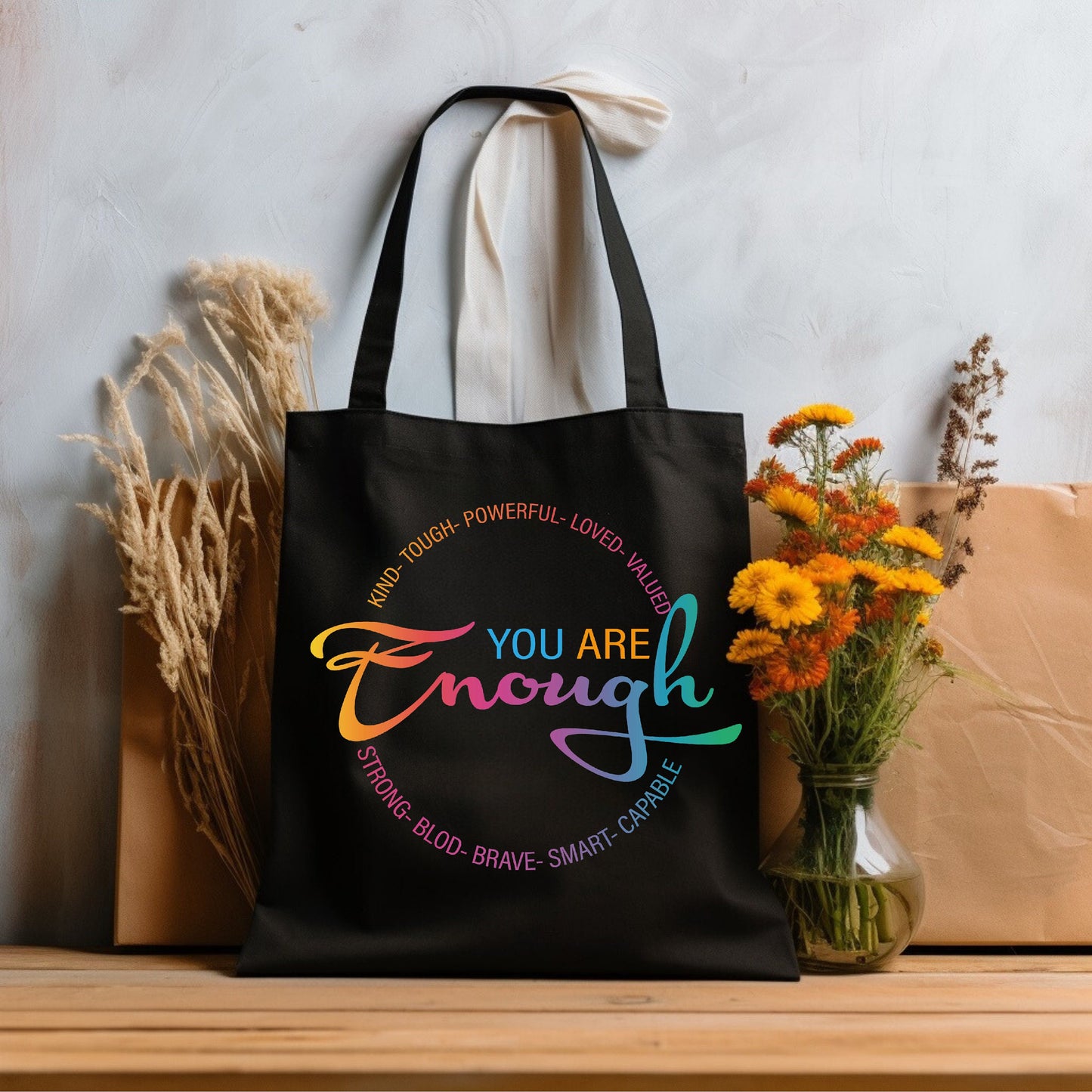 Rainbow Pride Tote Bag, LGBTQ You are Enough Tote Bag,Gay Lesbian Tote Bag, Shoulder Tote Bag, Canvas Bag, Aesthetic Bag, Casual Canvas Tote