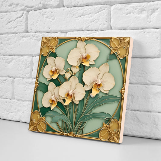 Art Nouveau Floral Ceramic Tiles: Kitchen & Bath Wall Decor - Set Of 2
