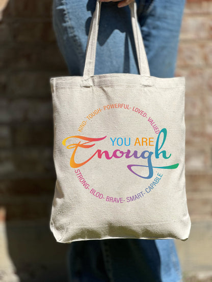 Rainbow Pride Tote Bag, LGBTQ You are Enough Tote Bag,Gay Lesbian Tote Bag, Shoulder Tote Bag, Canvas Bag, Aesthetic Bag, Casual Canvas Tote