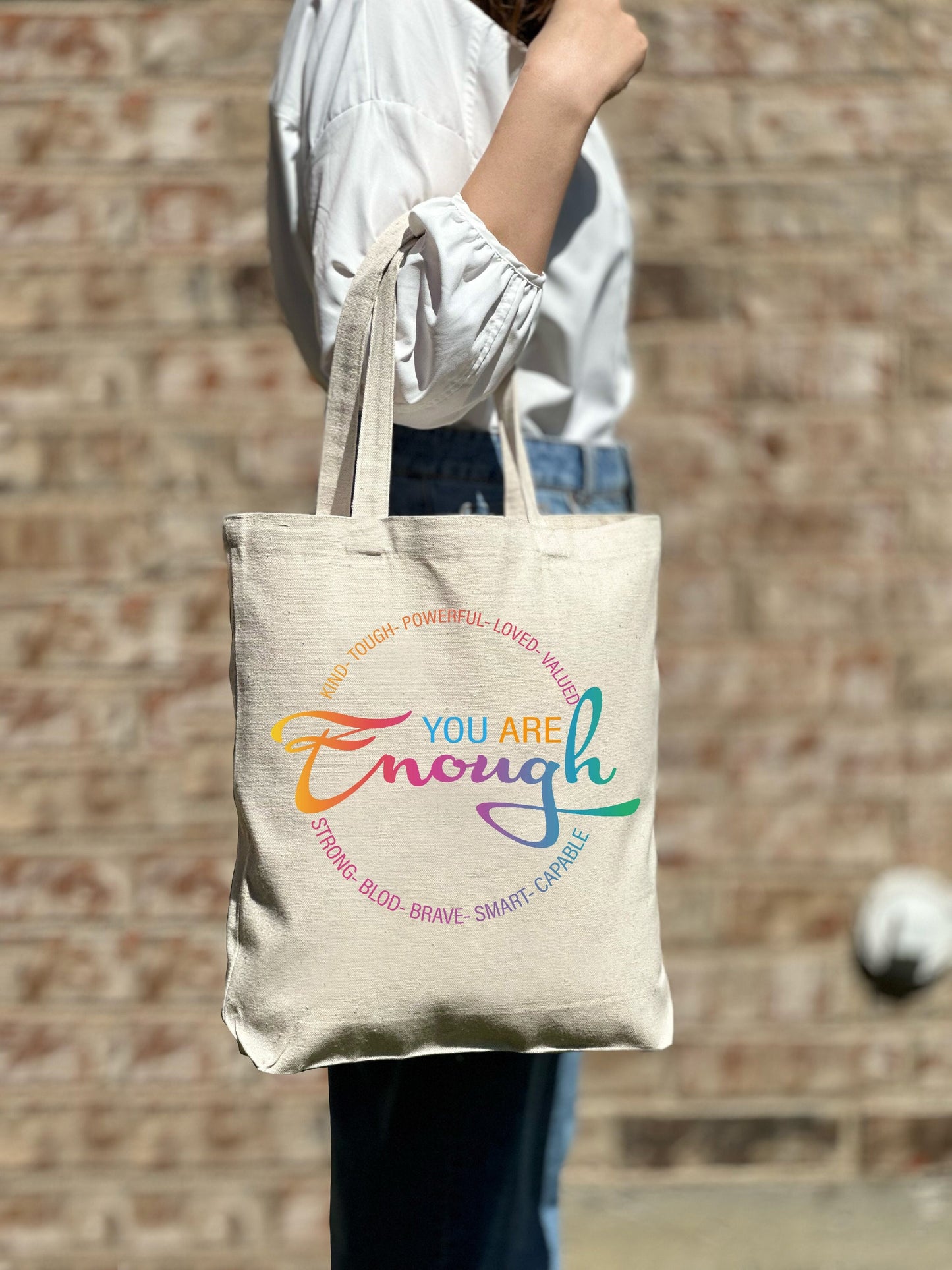Rainbow Pride Tote Bag, LGBTQ You are Enough Tote Bag,Gay Lesbian Tote Bag, Shoulder Tote Bag, Canvas Bag, Aesthetic Bag, Casual Canvas Tote