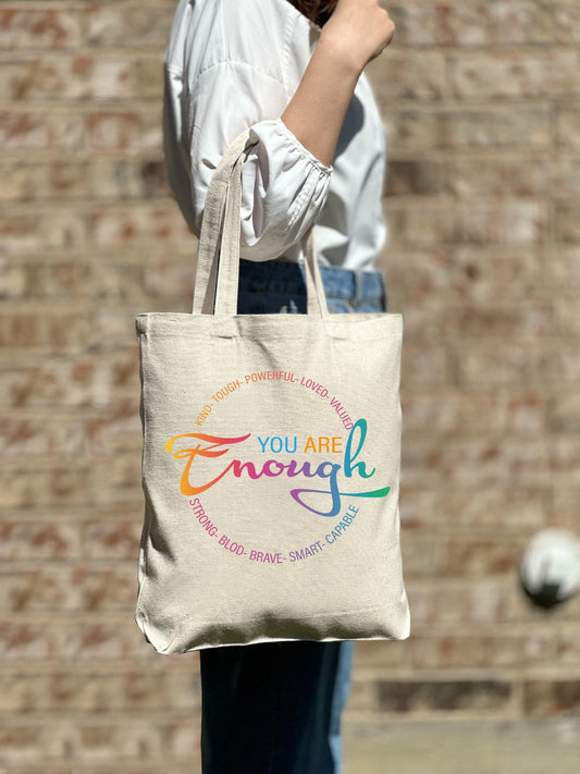 Rainbow Pride Tote Bag, LGBTQ You are Enough Tote Bag,Gay Lesbian Tote Bag, Shoulder Tote Bag, Canvas Bag, Aesthetic Bag, Casual Canvas Tote