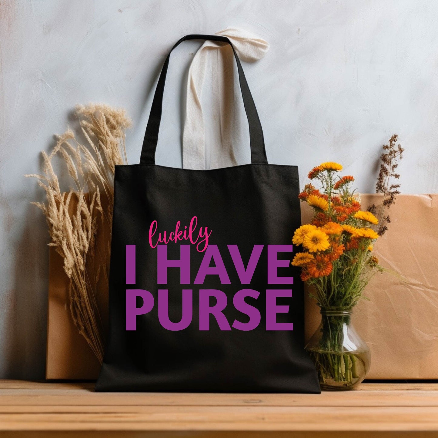 Luckily I Have Purse Canvas Tote Bag, Funny Quote Tot Bag, Casual Canvas, Woman Shoulder Bag, Aesthetic Shoulder Bag