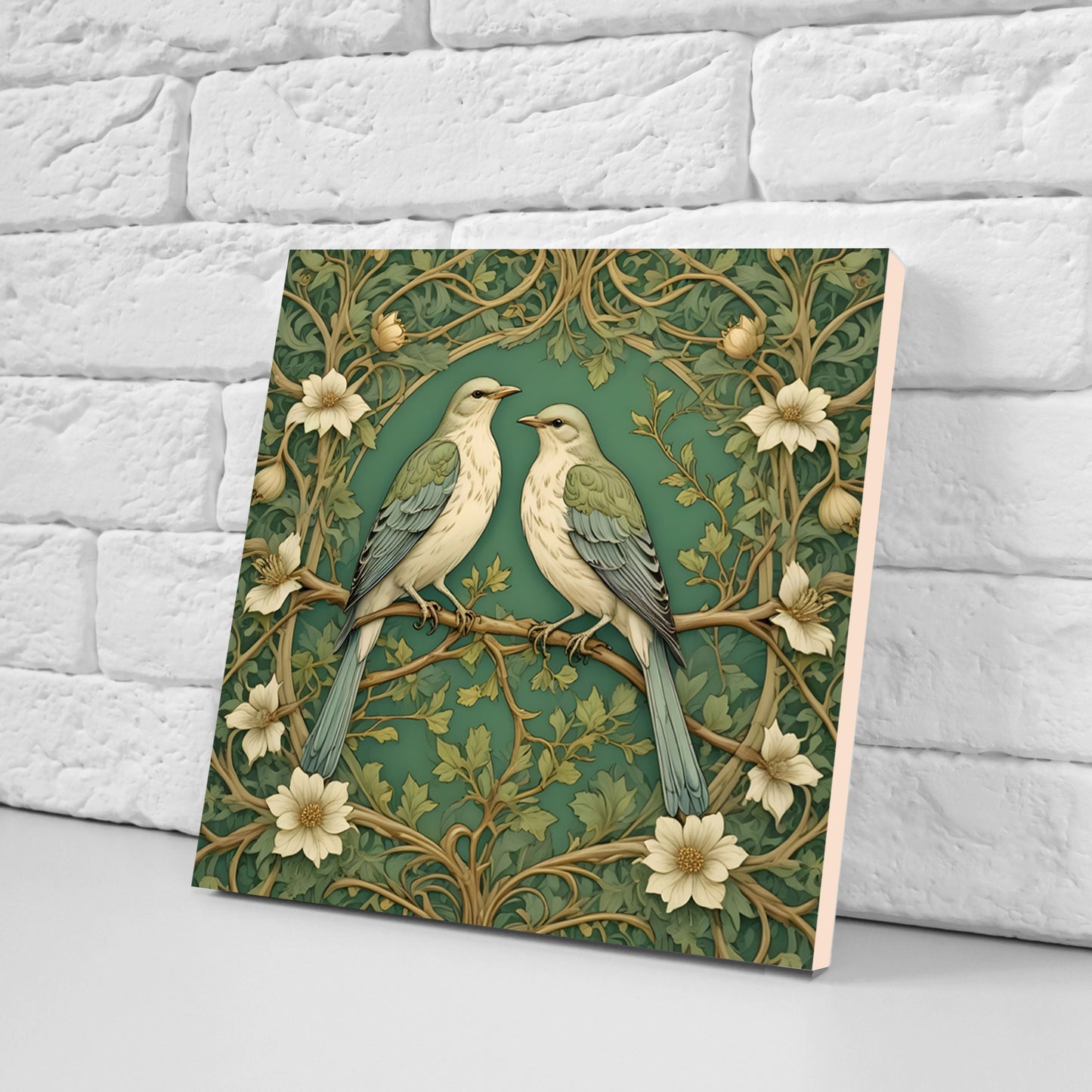 Art Nouveau Mockingbird Ceramic Tiles: Bird Wall Decor, Set Of 2