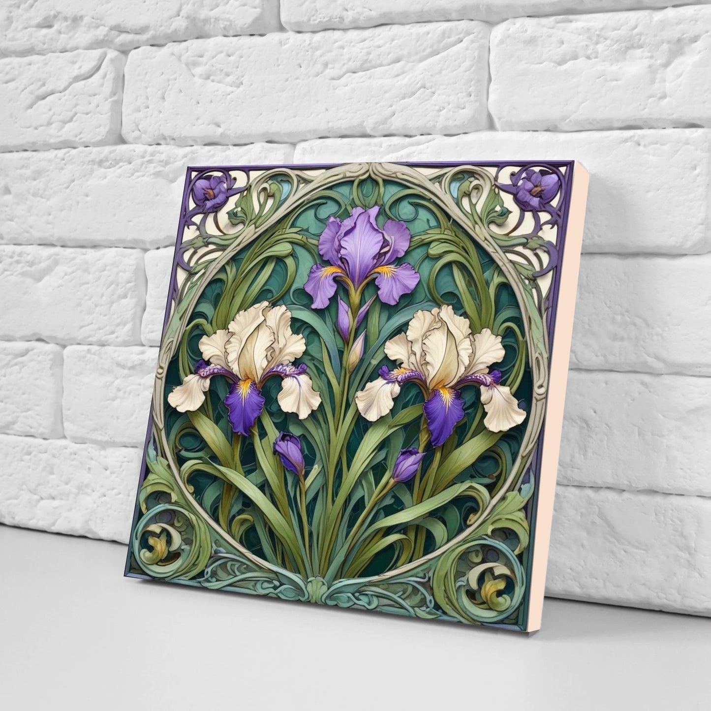Art Nouveau Iris Ceramic Tile - Floral Kitchen Backsplash Botanical Bathroom Wall Decor