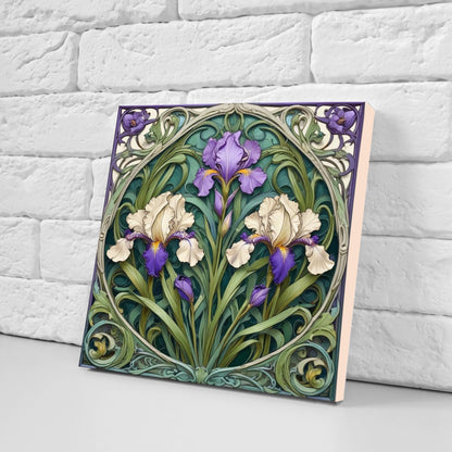 Art Nouveau Iris Ceramic Tile - Floral Kitchen Backsplash Botanical Bathroom Wall Decor