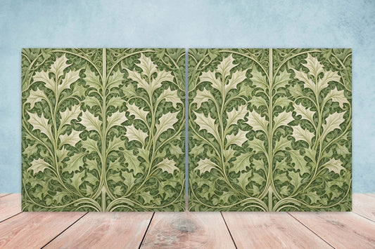 Art Nouveau Leaf Ceramic Tiles - William Morris Inspired (set Of 2)