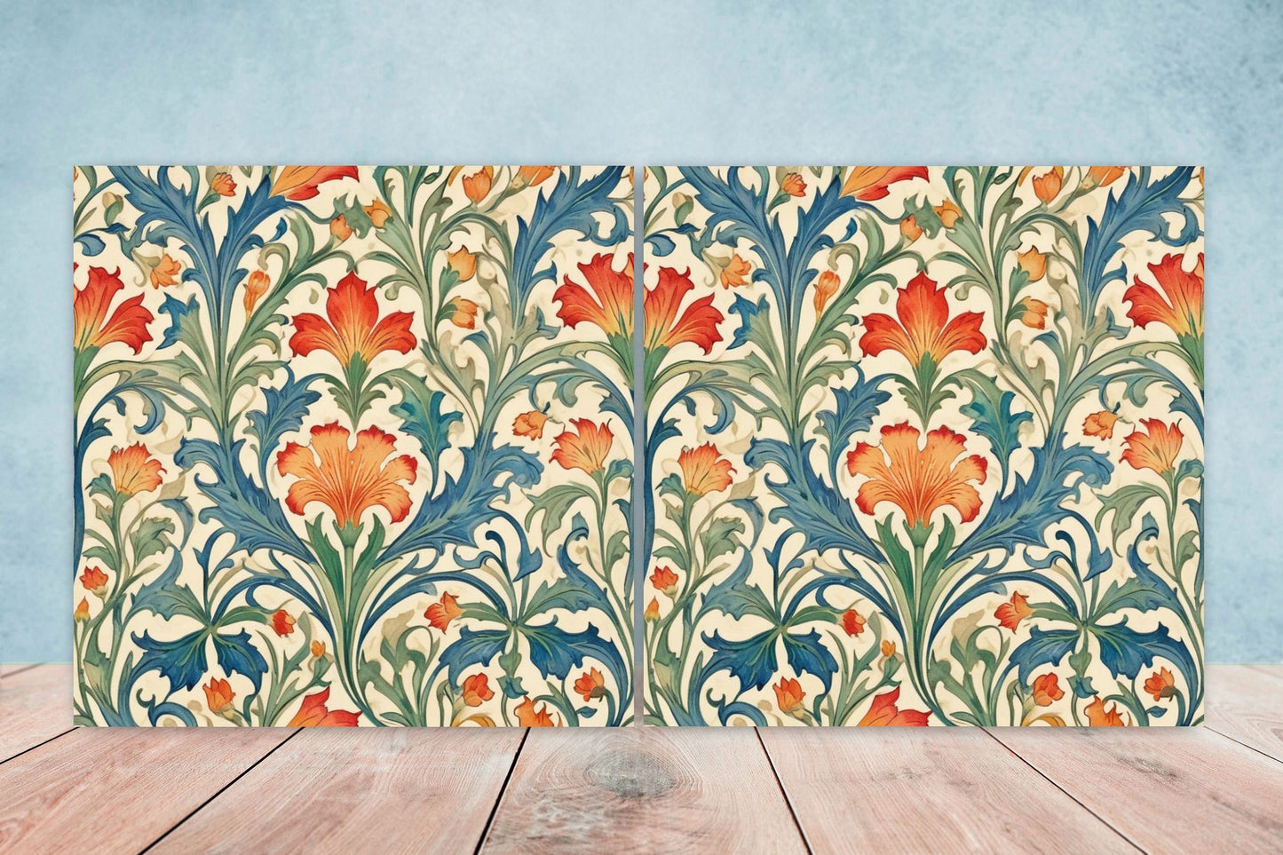 Art Nouveau Flower Ceramic Tiles: Kitchen & Bath Decor - Set Of 2