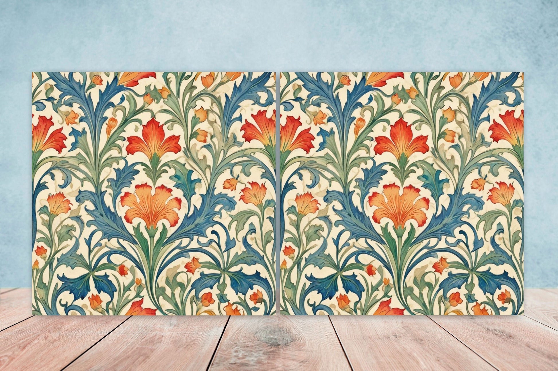 Art Nouveau Flower Ceramic Tiles: Kitchen & Bath Decor - Set Of 2