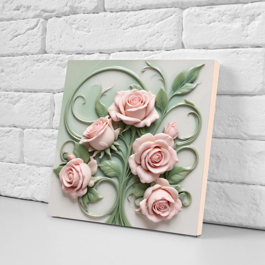 Art Nouveau Rose Ceramic Tiles: Botanical Wall Decor Set (2) Flat Glossy Finish