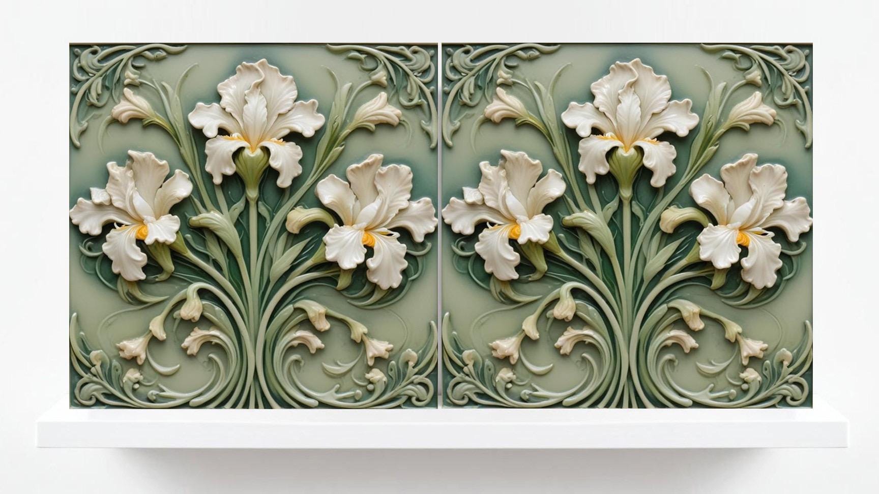 Art Nouveau Iris Ceramic Tiles: Kitchen & Bath Wall Decor - Set Of 2
