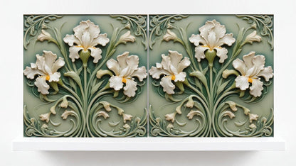 Art Nouveau Iris Ceramic Tiles: Kitchen & Bath Wall Decor - Set Of 2