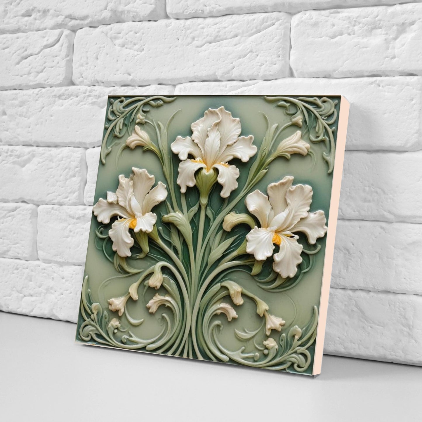 Art Nouveau Iris Ceramic Tiles: Kitchen & Bath Wall Decor - Set Of 2