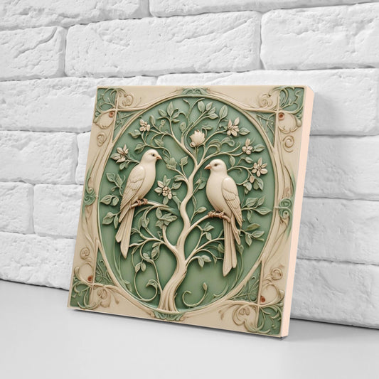 Art Nouveau Bird And Flower Ceramic Tiles - Botanical Wall Decor, Set Of 2