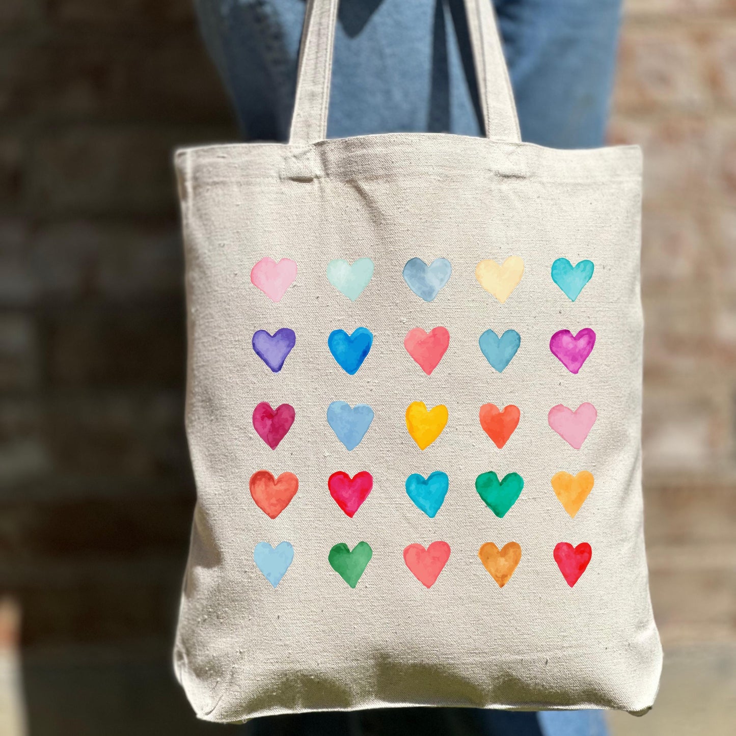 Colorful Heart Tote Bag, Woman Aesthetic Tote Bag, Woman Tote Bag, Shoulder Bag,Red Hearts Tote Bag, Aesthetic Bag, Casual Canvas Tote