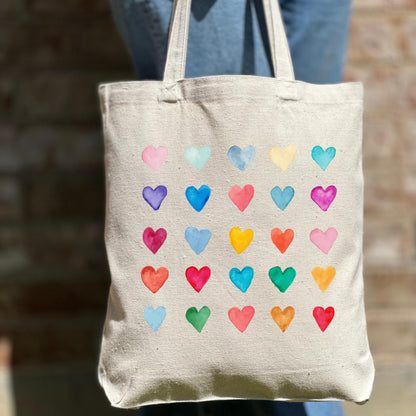 Colorful Heart Tote Bag, Woman Aesthetic Tote Bag, Woman Tote Bag, Shoulder Bag,Red Hearts Tote Bag, Aesthetic Bag, Casual Canvas Tote