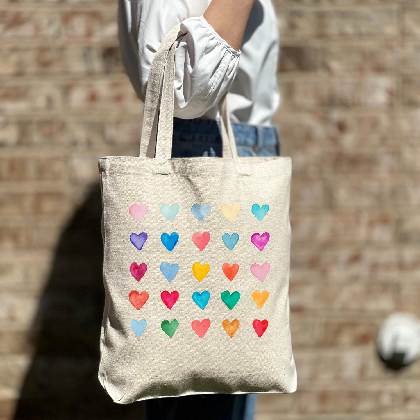 Colorful Heart Tote Bag, Woman Aesthetic Tote Bag, Woman Tote Bag, Shoulder Bag,Red Hearts Tote Bag, Aesthetic Bag, Casual Canvas Tote