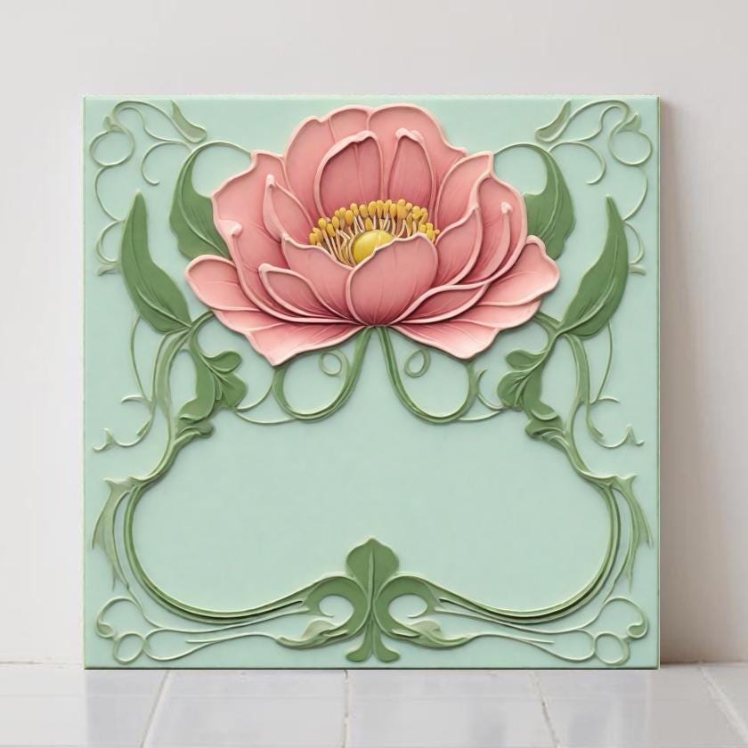 Art Nouveau Flower Ceramic Tile - Rose Wall Decor Kitchen Backsplash Floral Bathroom Deco