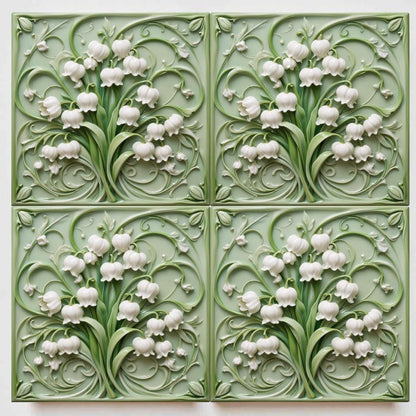 Art Nouveau Lily Of The Valley Ceramic Tile, Botanical Floral Wall Decor Flat Glossy Finish