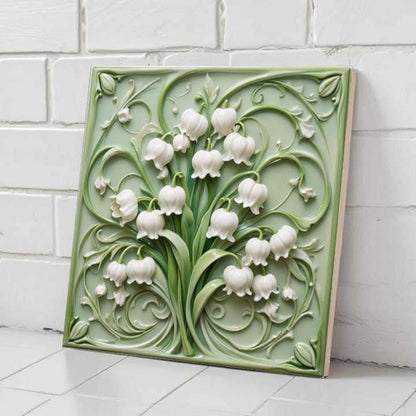 Art Nouveau Lily Of The Valley Ceramic Tile, Botanical Floral Wall Decor Flat Glossy Finish