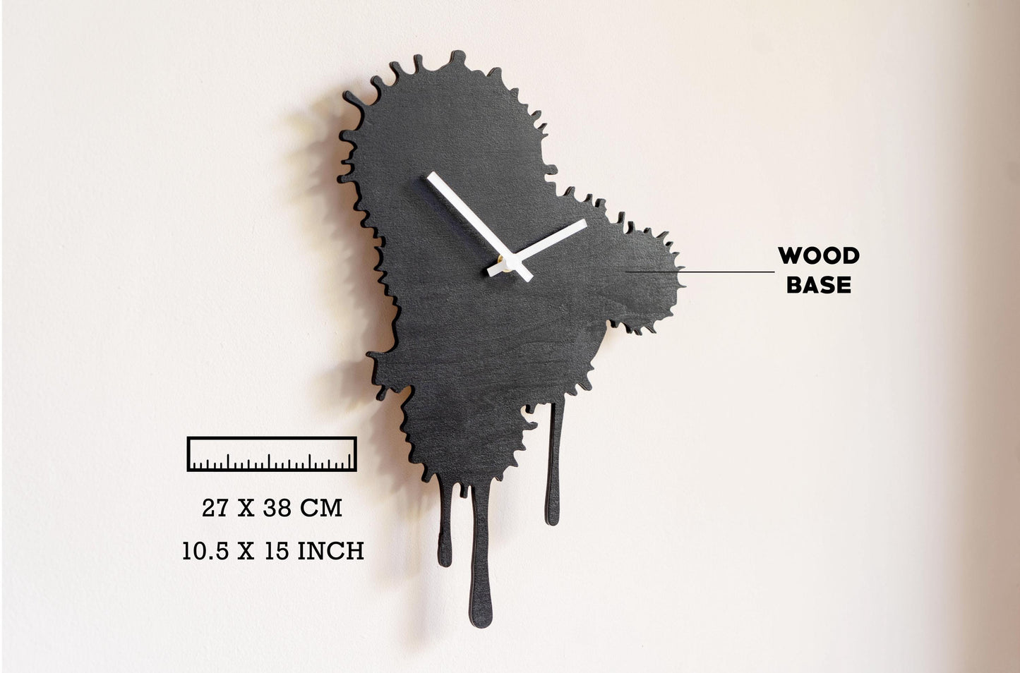 Black Wooden Drip Wall Clock — Abstract Melted Art Dopamine Decor