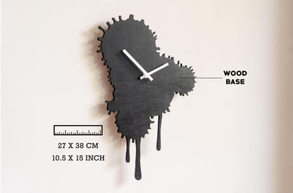 Black Wooden Drip Wall Clock — Abstract Melted Art Dopamine Decor