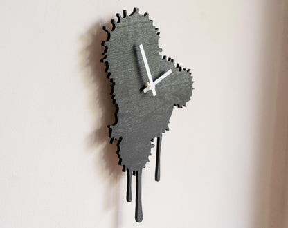 Black Wooden Drip Wall Clock — Abstract Melted Art Dopamine Decor