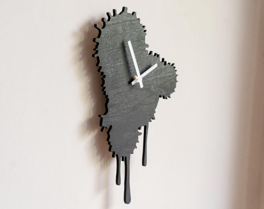 Black Wooden Drip Wall Clock — Abstract Melted Art Dopamine Decor