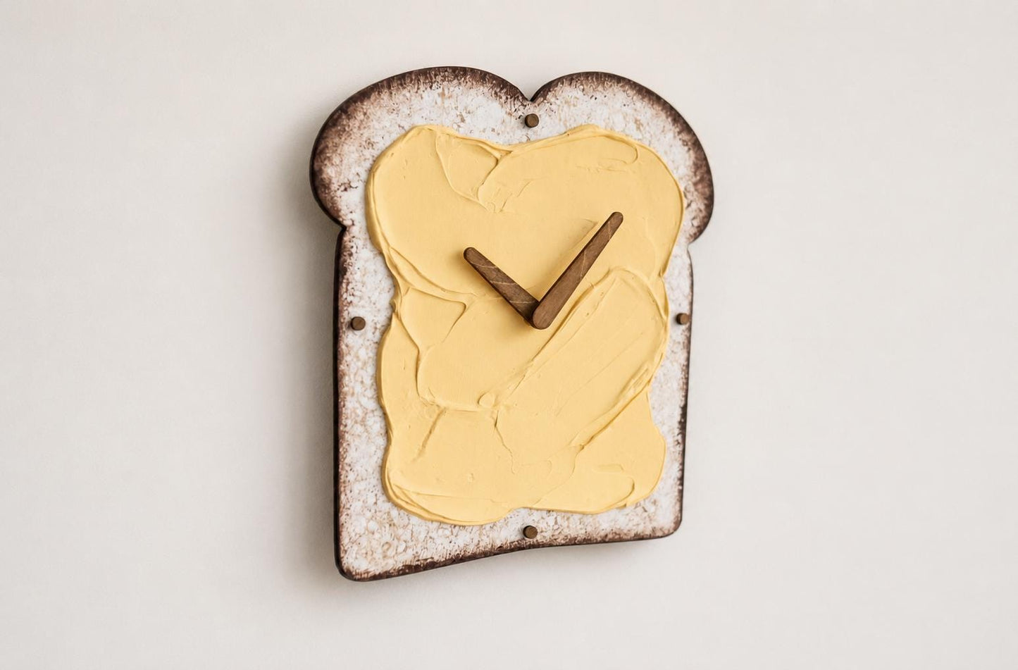 Butter Toast Wall Clock — Funny 3D Wooden Bread Kitchen Decor