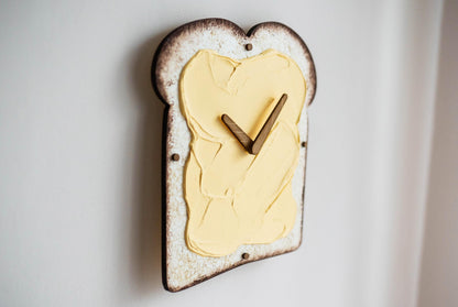 Butter Toast Wall Clock — Funny 3D Wooden Bread Kitchen Decor